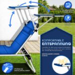 Sezlong tillvex® cu baldachin si perna, albastru - Tapiterie premium | Spatar reglabil in 5 pozitii, sustinere 150 kg, 212 cm - imagine 7