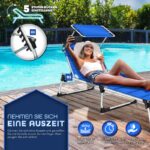 Sezlong tillvex® cu baldachin si perna, albastru - Tapiterie premium | Spatar reglabil in 5 pozitii, sustinere 150 kg, 212 cm - imagine 3