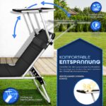 Sezlong tillvex® cu baldachin si perna, negru - Tapiterie premium | Spatar reglabil in 5 pozitii, sustinere 150 kg, 212 cm - imagine 7