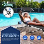 Sezlong tillvex® cu baldachin si perna, negru - Tapiterie premium | Spatar reglabil in 5 pozitii, sustinere 150 kg, 212 cm - imagine 3