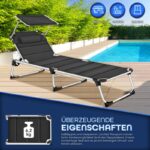 Sezlong tillvex® cu baldachin si perna, negru - Tapiterie premium | Spatar reglabil in 5 pozitii, sustinere 150 kg, 212 cm - imagine 2