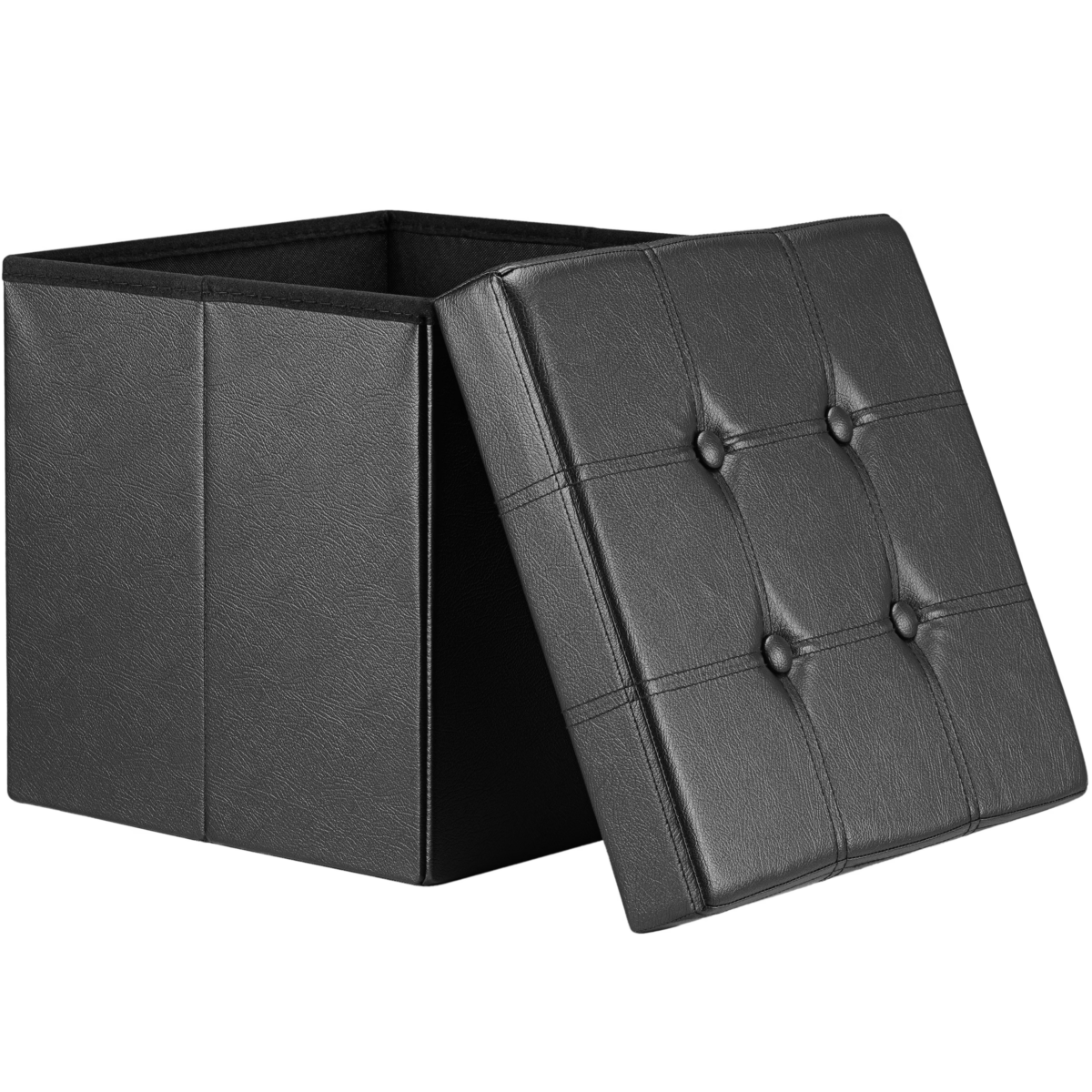Taburet pliabil cu spatiu de depozitare, din piele ecologică, negru, 40l, 38x38x38cm, Casaria® - imagine 2
