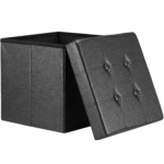 Taburet pliabil cu spatiu de depozitare, din piele ecologică, negru, 40l, 38x38x38cm, Casaria® - imagine 2