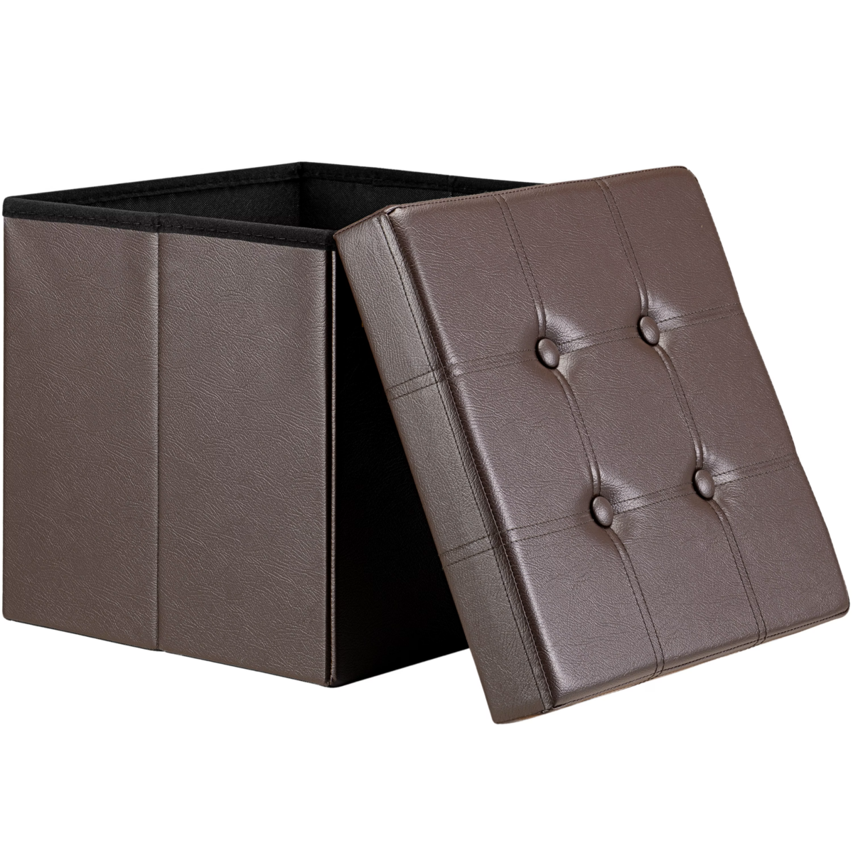 Taburet pliabil cu spatiu de depozitare, din piele ecologică, maro, 40l, 38x38x38cm, Casaria® - imagine 2