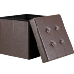 Taburet pliabil cu spatiu de depozitare, din piele ecologică, maro, 40l, 38x38x38cm, Casaria® - imagine 2