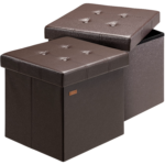 Set 2 taburete pliabile cu spatiu de depozitare, din piele ecologică, maro, 38x38x38cm, Casaria®