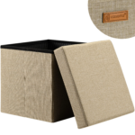 Taburet pliabil cu spatiu de depozitare, bej, 40l, 38x38x38cm, Casaria® - imagine 2