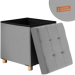 Taburet pliabil cu spatiu de depozitare, din catifea, gri, 40l, 42x38x38cm, Casaria® - imagine 2