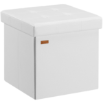 Taburet pliabil cu spatiu de depozitare, din piele ecologică, alb, 40l, 38x38x38cm, Casaria®