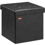 Taburet pliabil cu spatiu de depozitare, din piele ecologică, negru, 40l, 38x38x38cm, Casaria®