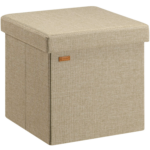 Taburet pliabil cu spatiu de depozitare, bej, 40l, 38x38x38cm, Casaria®