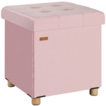 Taburet pliabil cu spatiu de depozitare, din catifea, roz, 40l, 42x38x38cm, Casaria®