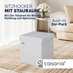 Set 2 taburete pliabile cu spatiu de depozitare, din piele ecologică, alb, 38x38x38cm, Casaria® - imagine 3