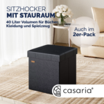 Set 2 taburete pliabile cu spatiu de depozitare, din piele ecologică, negru, 38x38x38cm, Casaria® - imagine 7