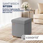 Taburet pliabil cu spatiu de depozitare, din catifea, gri, 40l, 42x38x38cm, Casaria® - imagine 3