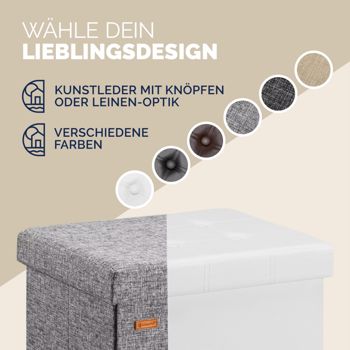Set 2 taburete pliabile cu spatiu de depozitare, gri, 40l, 38x38x38cm, Casaria® - imagine 5