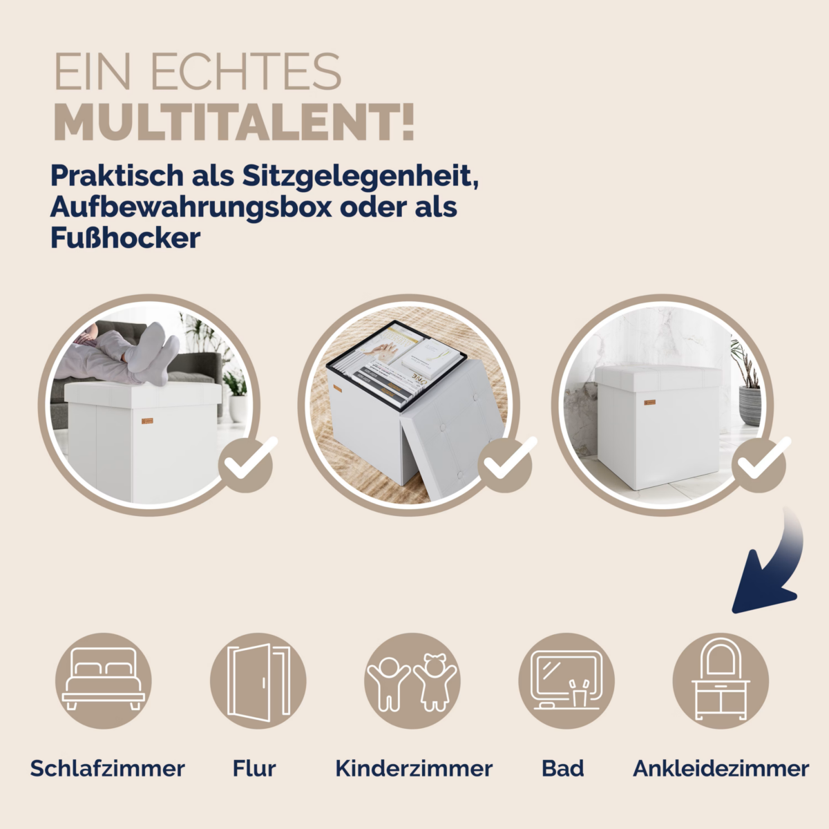 Set 2 taburete pliabile cu spatiu de depozitare, din piele ecologică, alb, 38x38x38cm, Casaria® - imagine 6