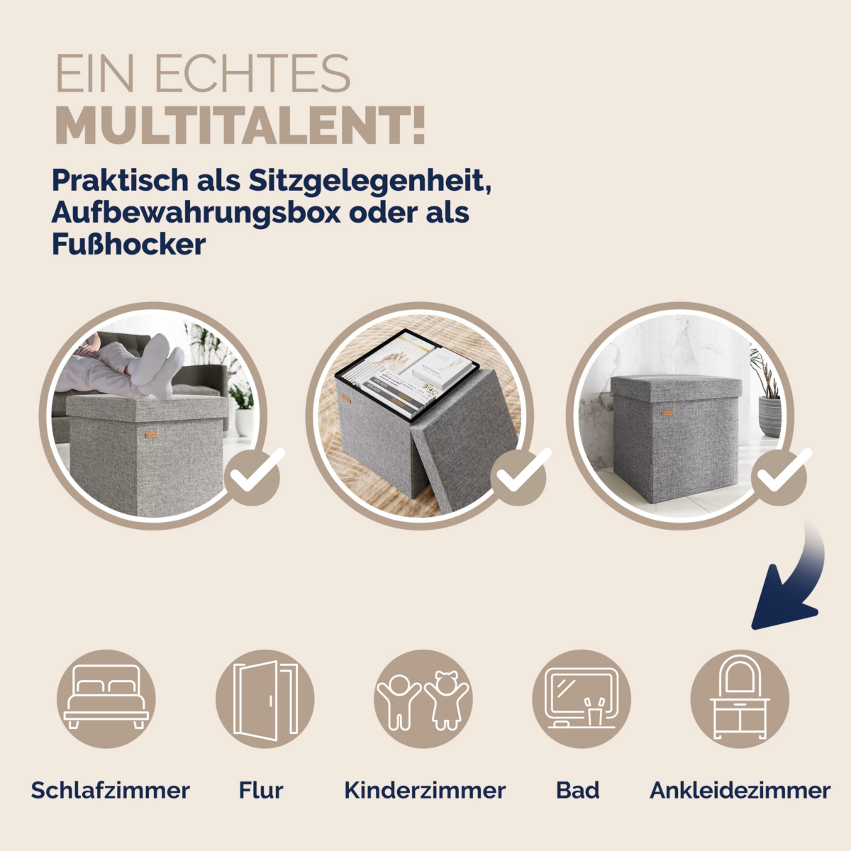 Taburet pliabil cu spatiu de depozitare, gri, 40l, 38x38x38cm, Casaria® - imagine 7