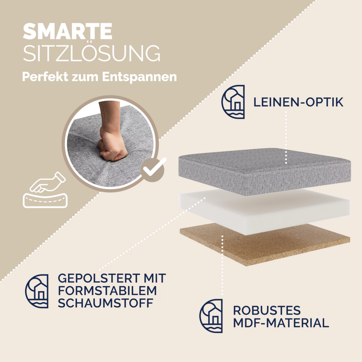 Taburet pliabil cu spatiu de depozitare, gri, 40l, 38x38x38cm, Casaria® - imagine 8