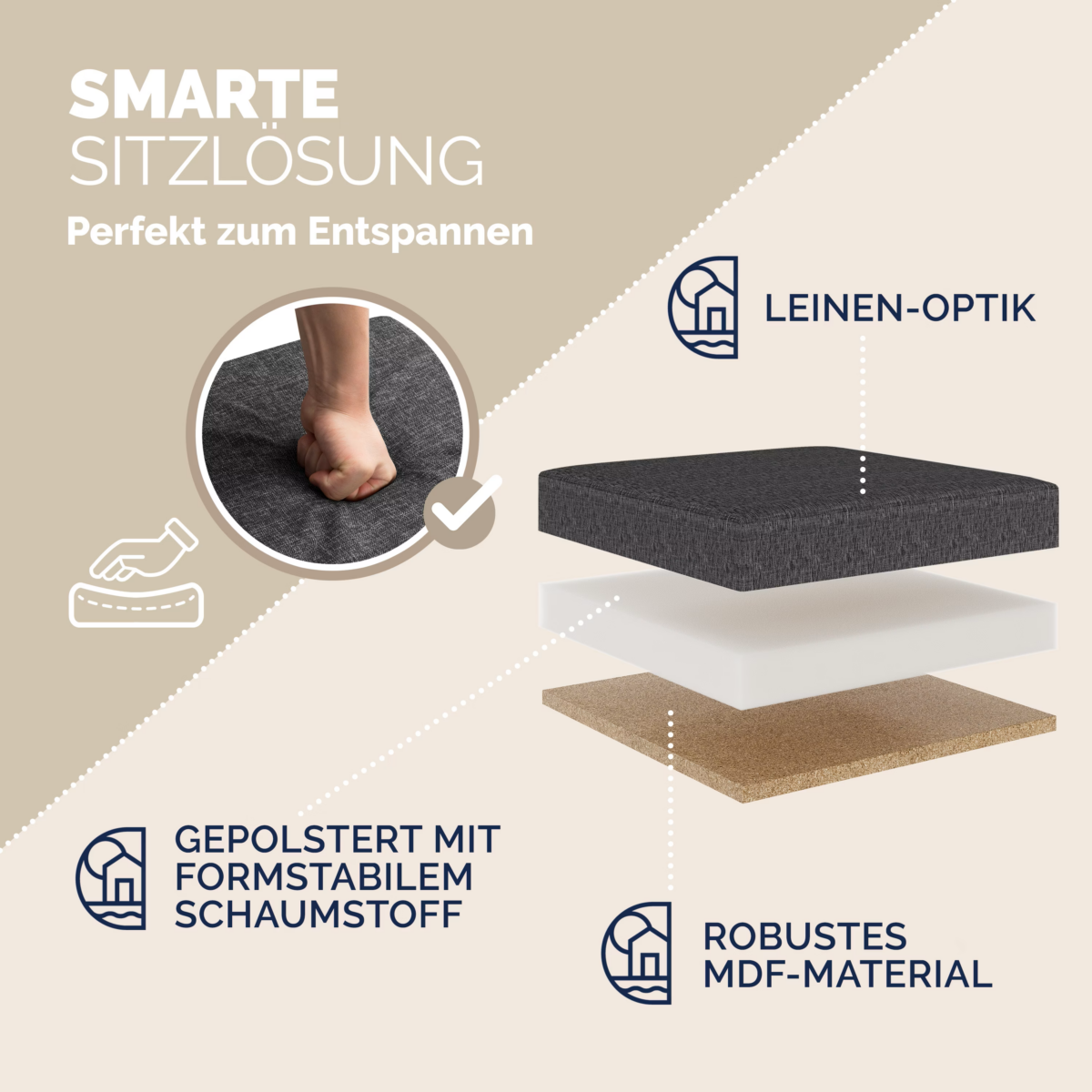 Taburet pliabil cu spatiu de depozitare, gri inchis, 40l, 38x38x38cm, Casaria® - imagine 8