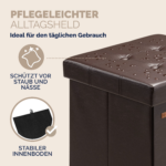 Taburet pliabil cu spatiu de depozitare, din piele ecologică, maro, 40l, 38x38x38cm, Casaria® - imagine 9