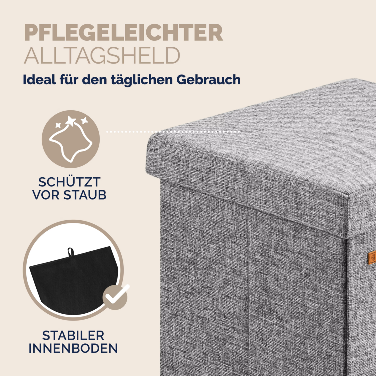 Set 2 taburete pliabile cu spatiu de depozitare, gri, 40l, 38x38x38cm, Casaria® - imagine 8