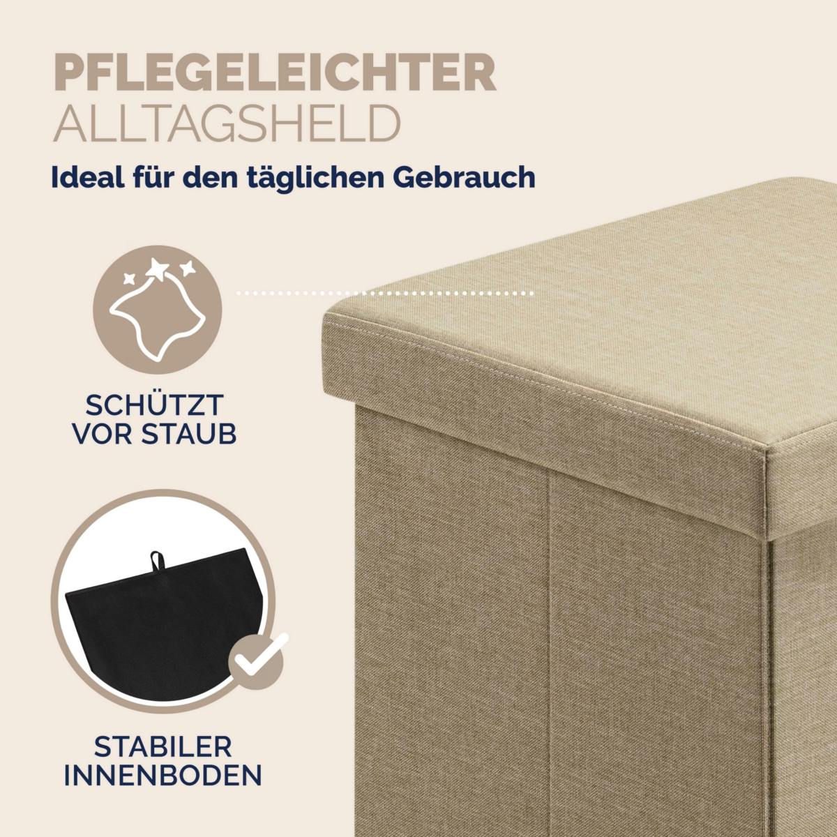 Set 2 taburete pliabile cu spatiu de depozitare, bej, 40l, 38x38x38cm, Casaria® - imagine 8