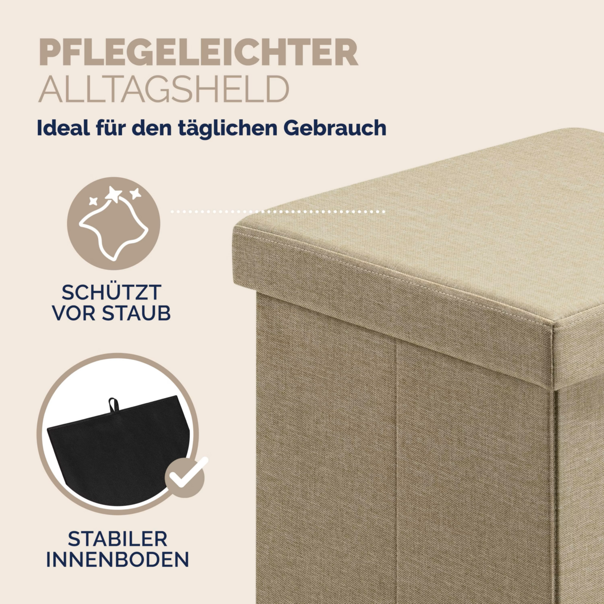 Taburet pliabil cu spatiu de depozitare, bej, 40l, 38x38x38cm, Casaria® - imagine 9