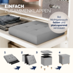 Taburet pliabil cu spatiu de depozitare, din catifea, gri, 40l, 42x38x38cm, Casaria® - imagine 9