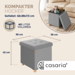 Taburet pliabil cu spatiu de depozitare, din catifea, gri, 40l, 42x38x38cm, Casaria® - imagine 10