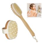 Set de 2 perii de baie pentru masaj, din bambus, din peri naturali, natural/ alb, Relaxdays