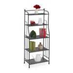 Etajera Metalica cu 5 Rafturi – Design Elegant, Fara Gaurire, pentru Baie, Bucatarie sau Living, negru, Relaxdays