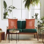 Perne decorative cu husa din piele ecologica, maro, 45 x 45 cm, Relaxdays - imagine 2