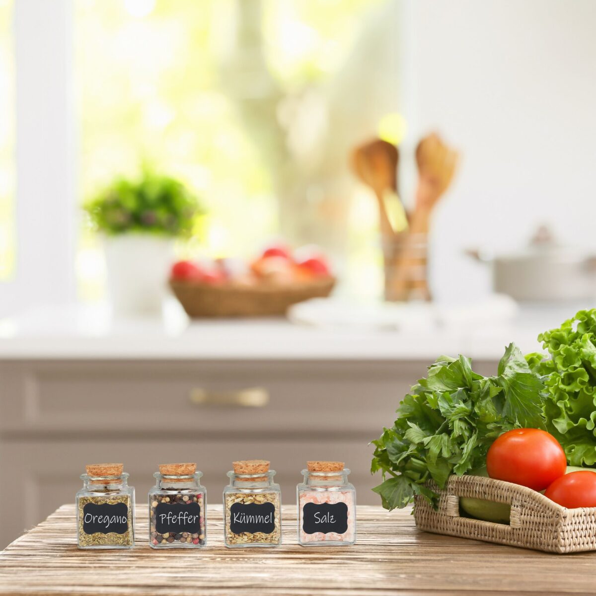 Set 20 recipiente pentru condimente, patrate, cu capac din pluta, accesorii, Relaxdays - imagine 6