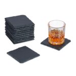 Set 12 suporturi pentru pahare, din ardezie, patrate, 1 x 10 x 10 cm,  Relaxdays