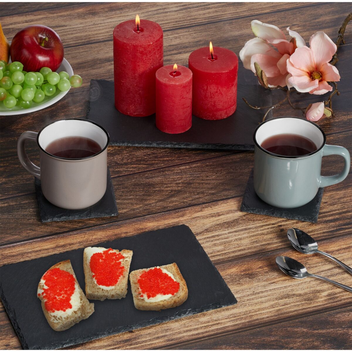 Set 16 suporturi pentru pahare, din ardezie, patrate, 1 x 10 x 10 cm,  Relaxdays - imagine 5