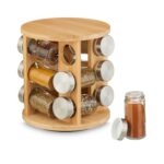 Suport pentru condimente rotativ din bambus, cu 12 recipiente, 21 x 21 cm, Relaxdays