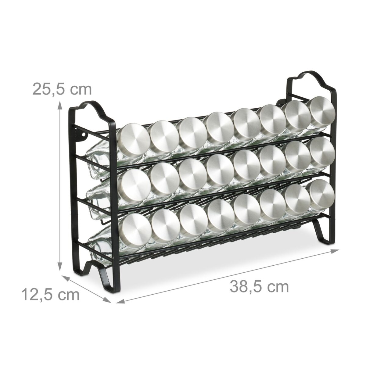 Set 24 recipiente condimente, cu suport, 25,5 x 38,5 x 12,5 cm, argintiu, Relaxdays - imagine 4