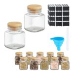 Set 12 recipiente pentru condimente, cu capac din bambus, accesorii, Relaxdays