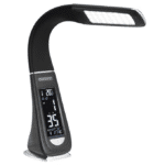 Lampă de birou LED cu afisaj display, trei intensitati, aspect de piele, negru, Monzana