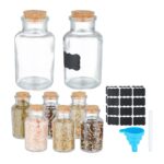 Set 8 recipiente pentru condimente, cu dop de pluta, accesorii, Relaxdays