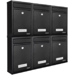 Set de 6 cutii poștale negre cu câte 2 chei fiecare, otel galvanizat, Monzana®