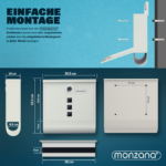 Cutie poștală cu compartiment pentru ziare, oțel galvanizat, alb, 30,5x10x33,5cm, Monzana® - imagine 6