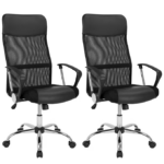 Set 2 scaune de birou Deluxe cu plasa, spatar ergonomic, negru, piele sintetica, Casaria