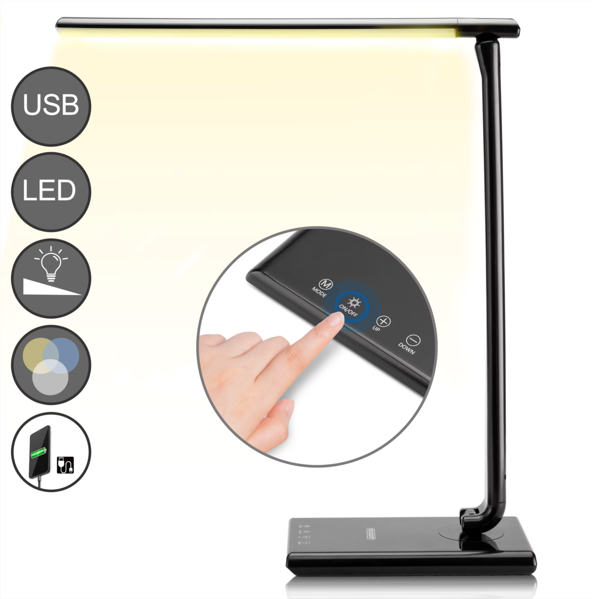 Lampă de birou LED, modernă, cu port de încărcare USB, negru, Monzana - imagine 8