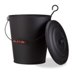 Galeata cu capac pentru cenusa, din otel, 24 L, negru, Relaxdays