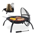 Vatra de foc pentru terasa si gradina, din otel, negru, 42,5 x 60 x 60 cm, Relaxdays