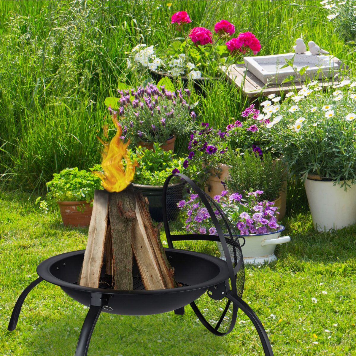 Vatra de foc pentru terasa si gradina, din otel, negru, 42,5 x 60 x 60 cm, Relaxdays - imagine 2