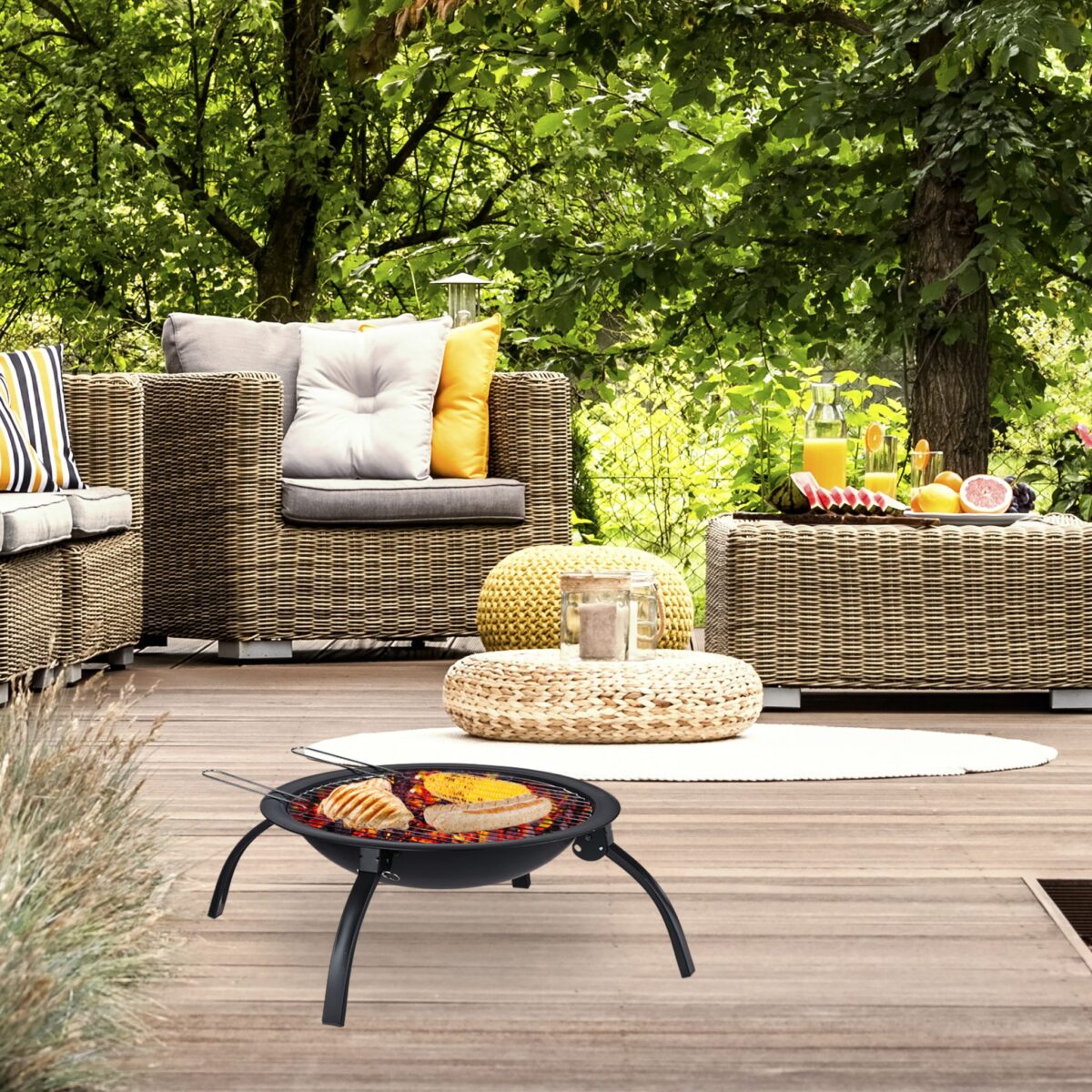 Vatra de foc pentru terasa si gradina, din otel, negru, 42,5 x 60 x 60 cm, Relaxdays - imagine 3