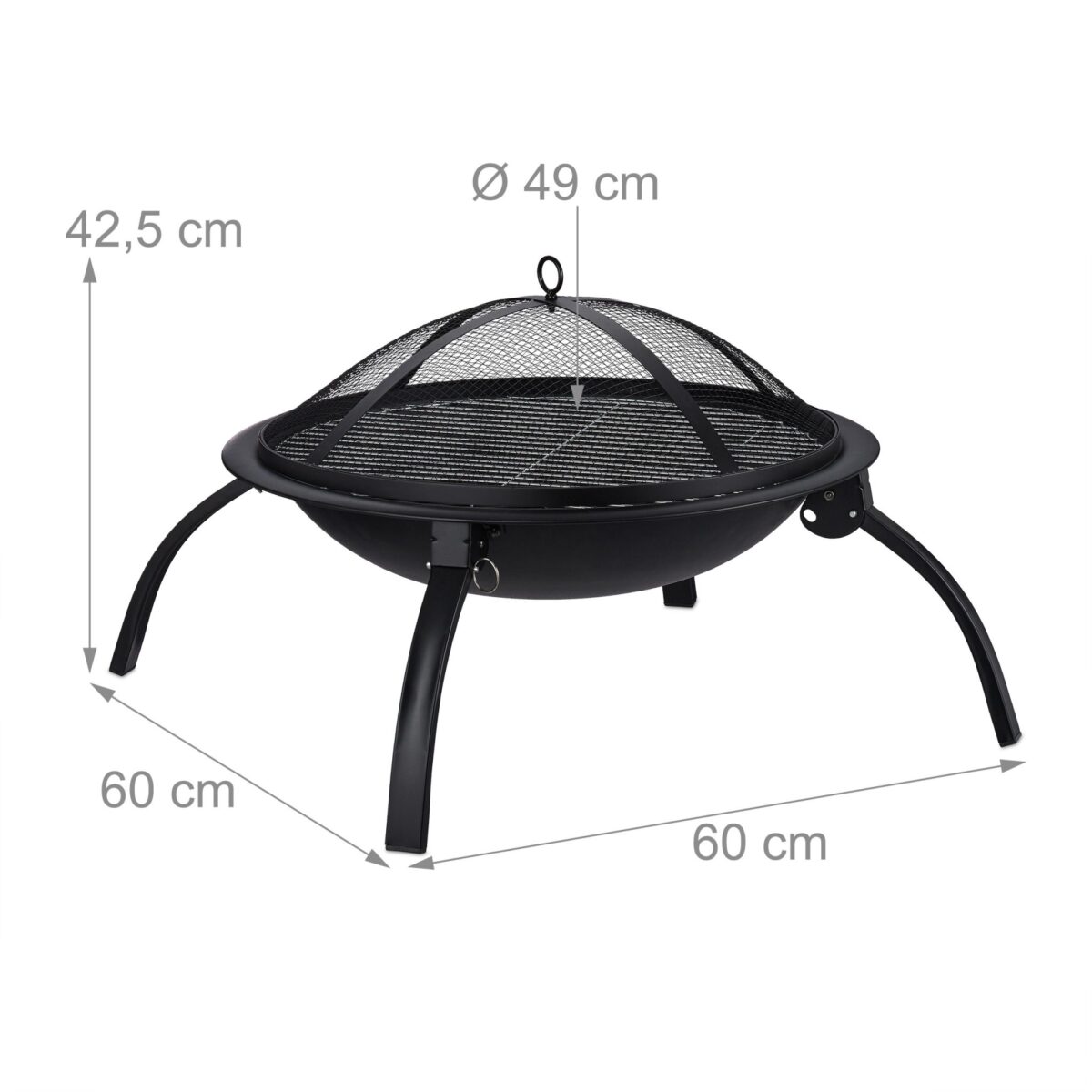Vatra de foc pentru terasa si gradina, din otel, negru, 42,5 x 60 x 60 cm, Relaxdays - imagine 4